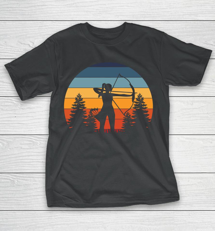 Archery Girl Archer Bow Vintage Retro Sunset T-Shirt