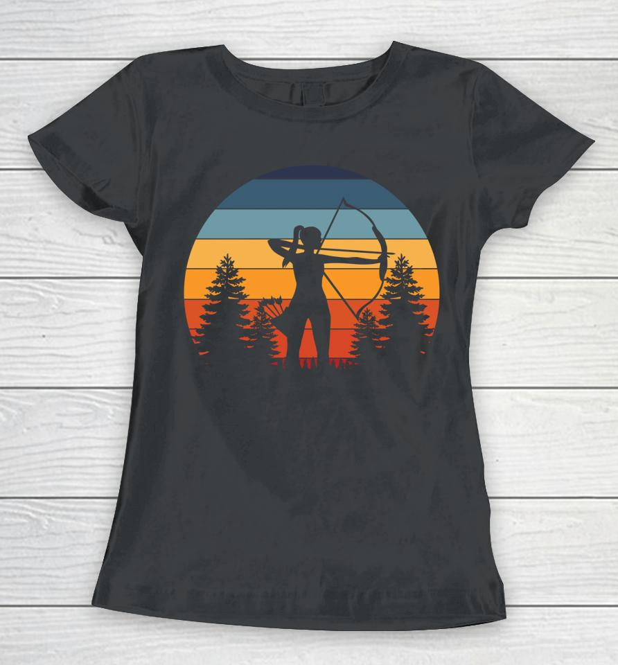 Archery Girl Archer Bow Vintage Retro Sunset Women T-Shirt
