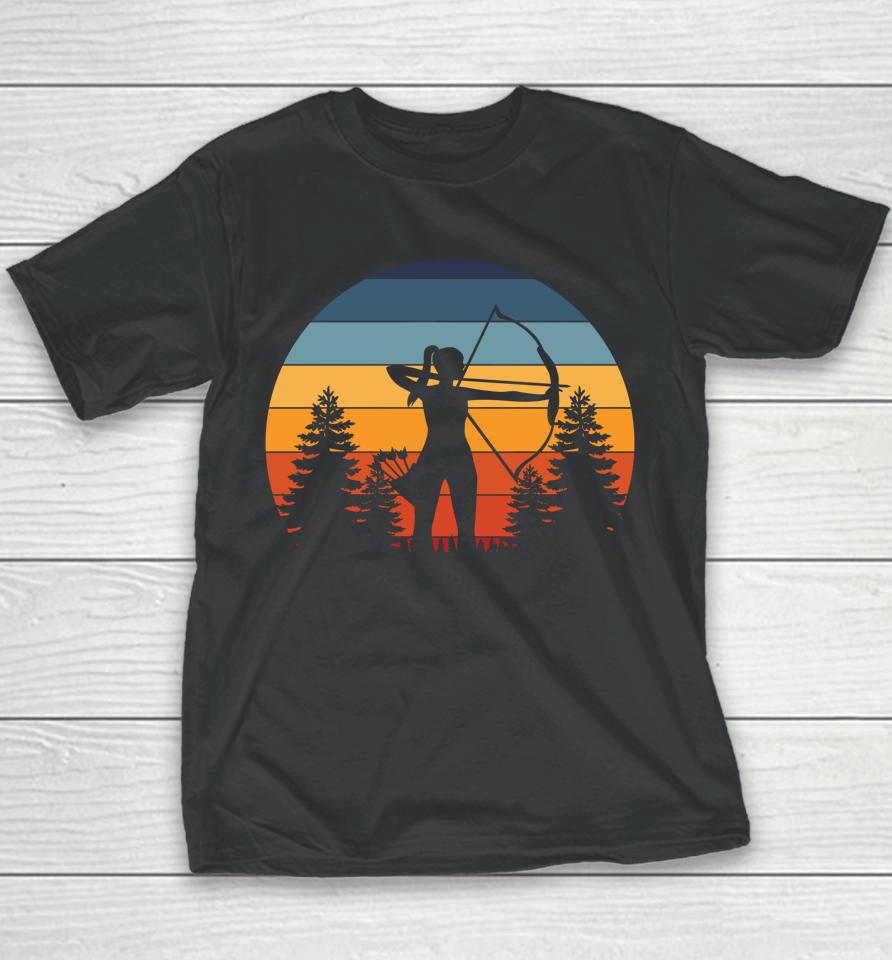 Archery Girl Archer Bow Vintage Retro Sunset Youth T-Shirt