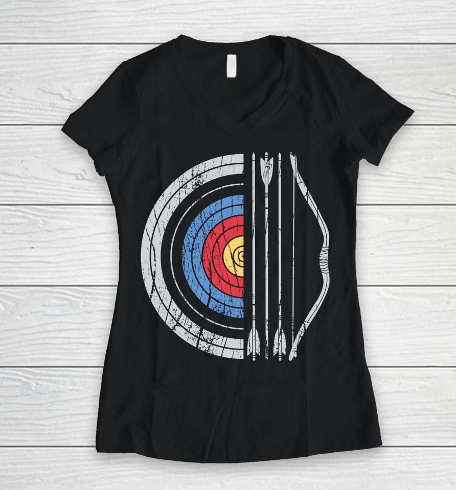 Archery Target Bow And Arrow Archer Retro Vintage Women V-Neck T-Shirt