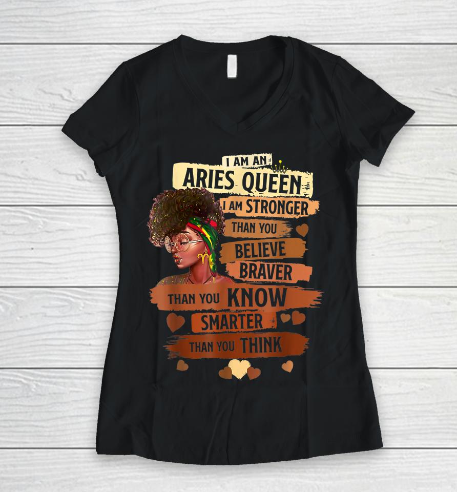 Aries Queen Sweet As Candy Birthday For Black Women Women V-Neck T-Shirt