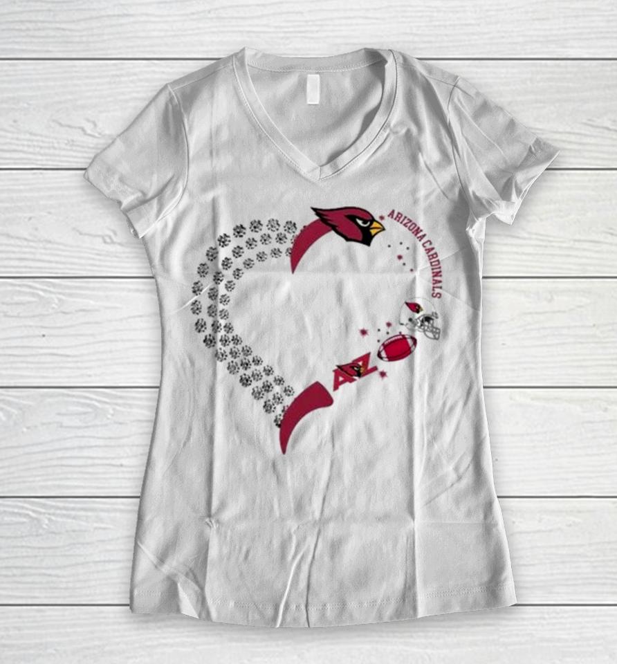 Arizona Cardinals Football Heart Helmet Logo Gift Women V-Neck T-Shirt