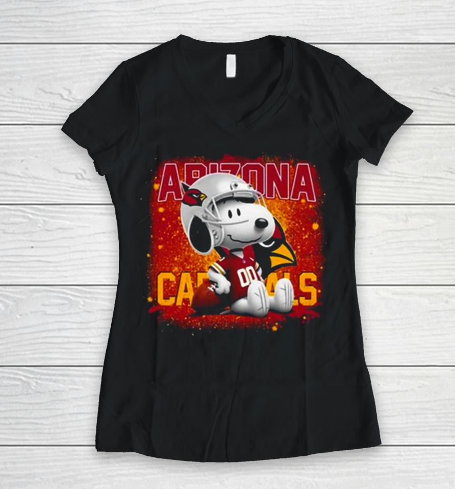 Arizona Cardinals Football Mix Snoopy Women V-Neck T-Shirt