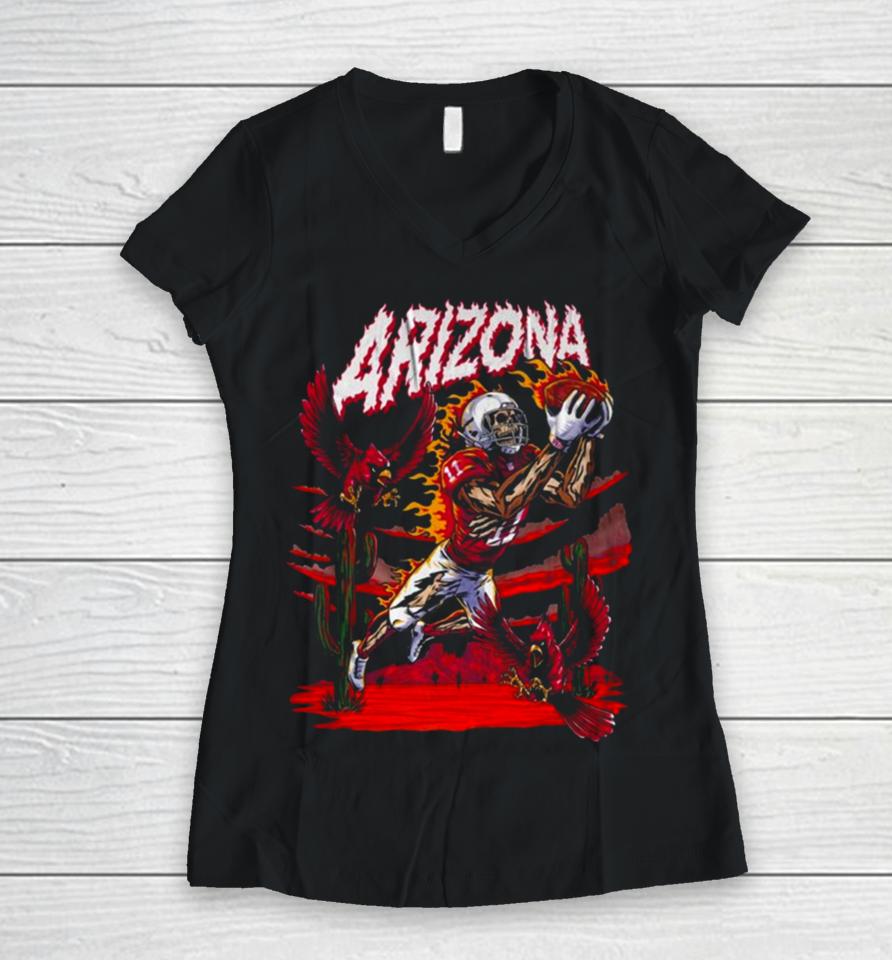 Arizona Cardinals Skeleton Football 2024 Women V-Neck T-Shirt
