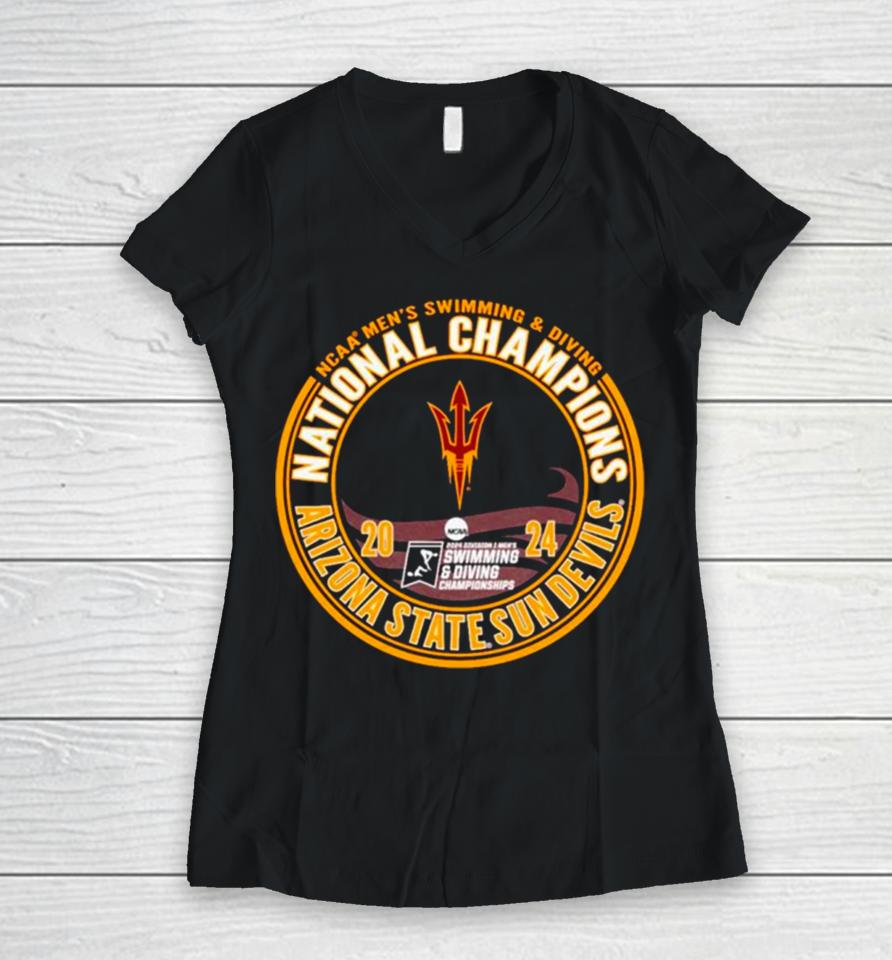 Arizona State Sun Devils 2024 Ncaa Men’s Swimming And Diving National Champions Women V-Neck T-Shirt