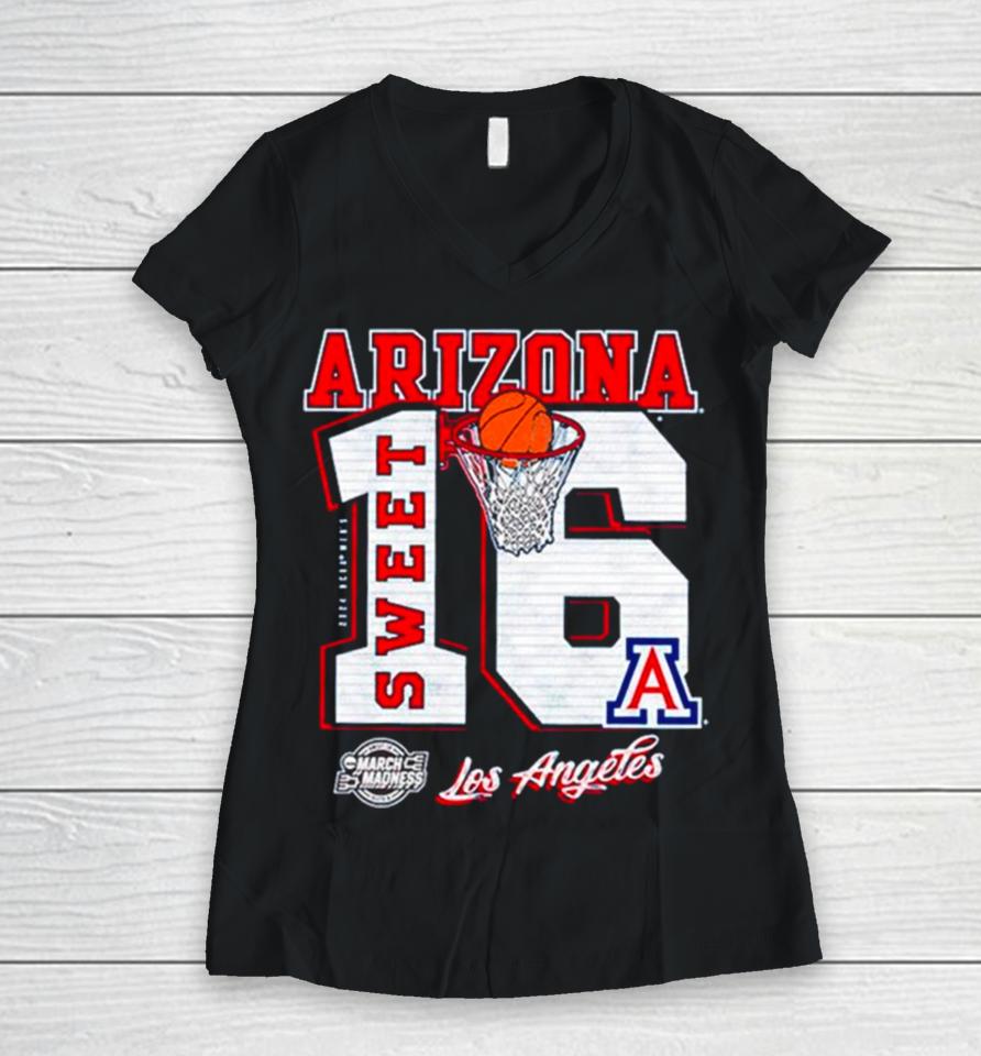 Arizona Wildcats 2024 Men’s Basketball March Madness Sweet 16 Los Angeles Women V-Neck T-Shirt