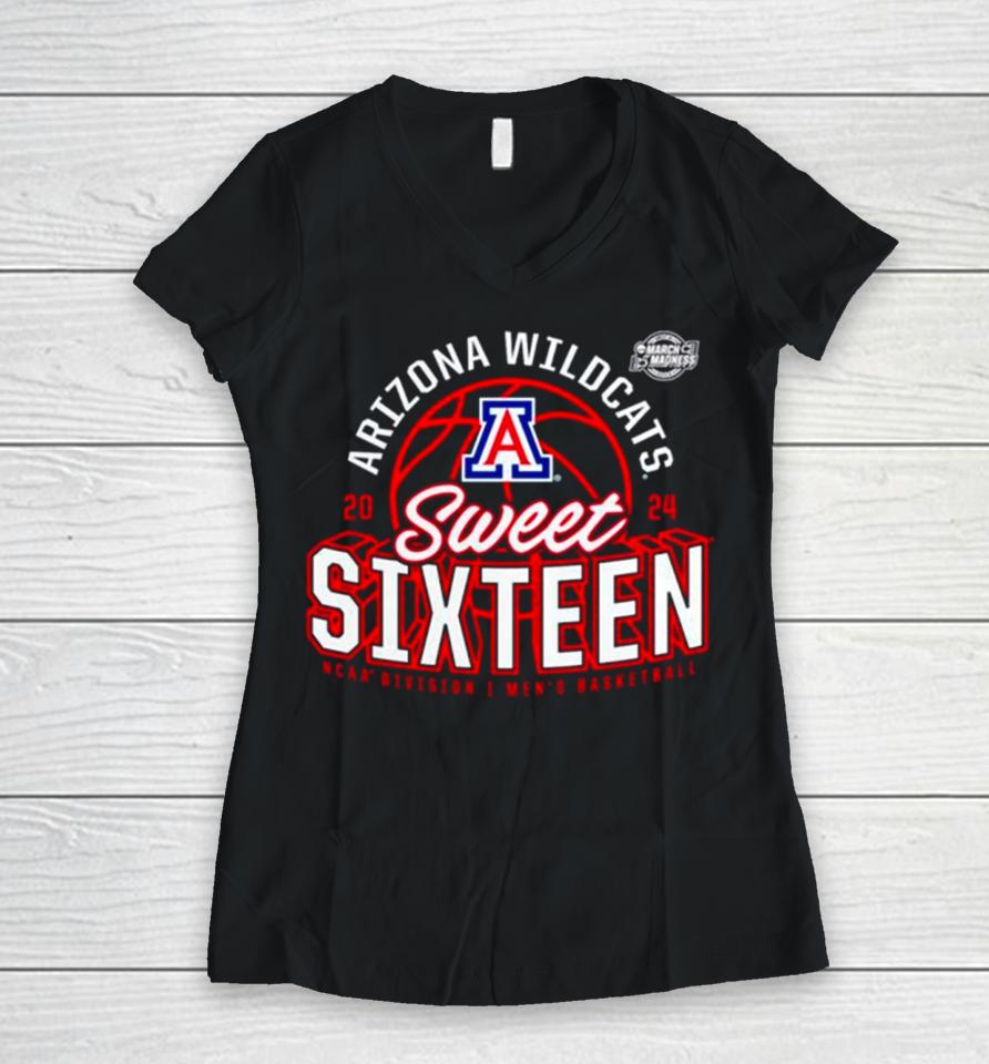 Arizona Wildcats 2024 Ncaa Men’s Basketball Tournament March Madness Sweet Sixteen Defensive Stance Women V-Neck T-Shirt