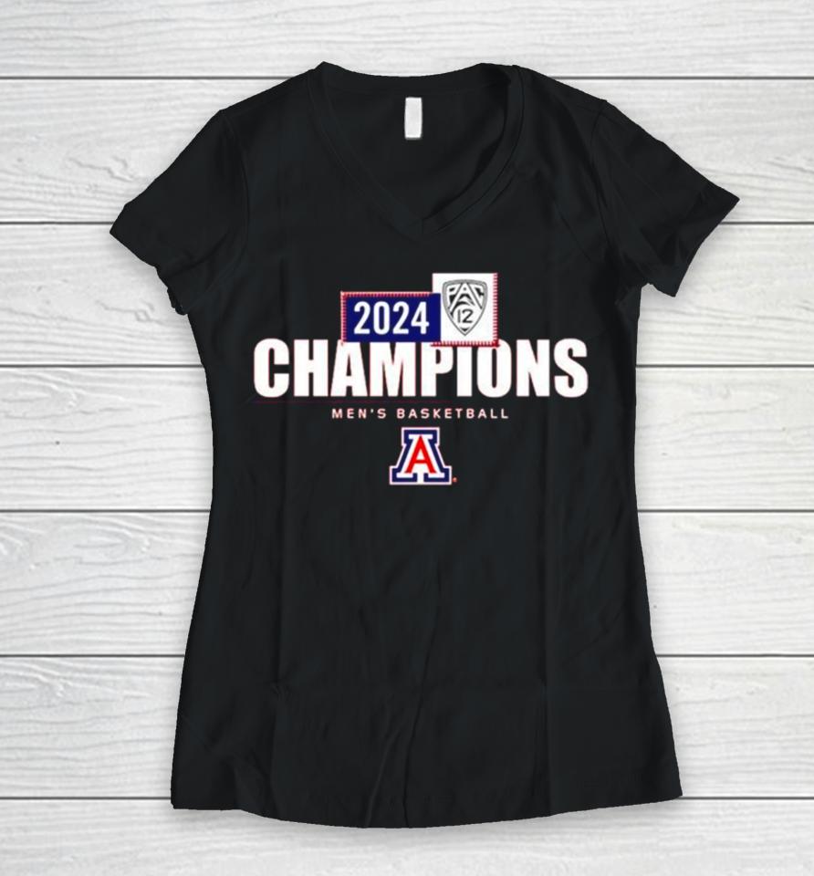 Arizona Wildcats 2024 Pac 12 Mens Basketball Conference Champions Women V-Neck T-Shirt