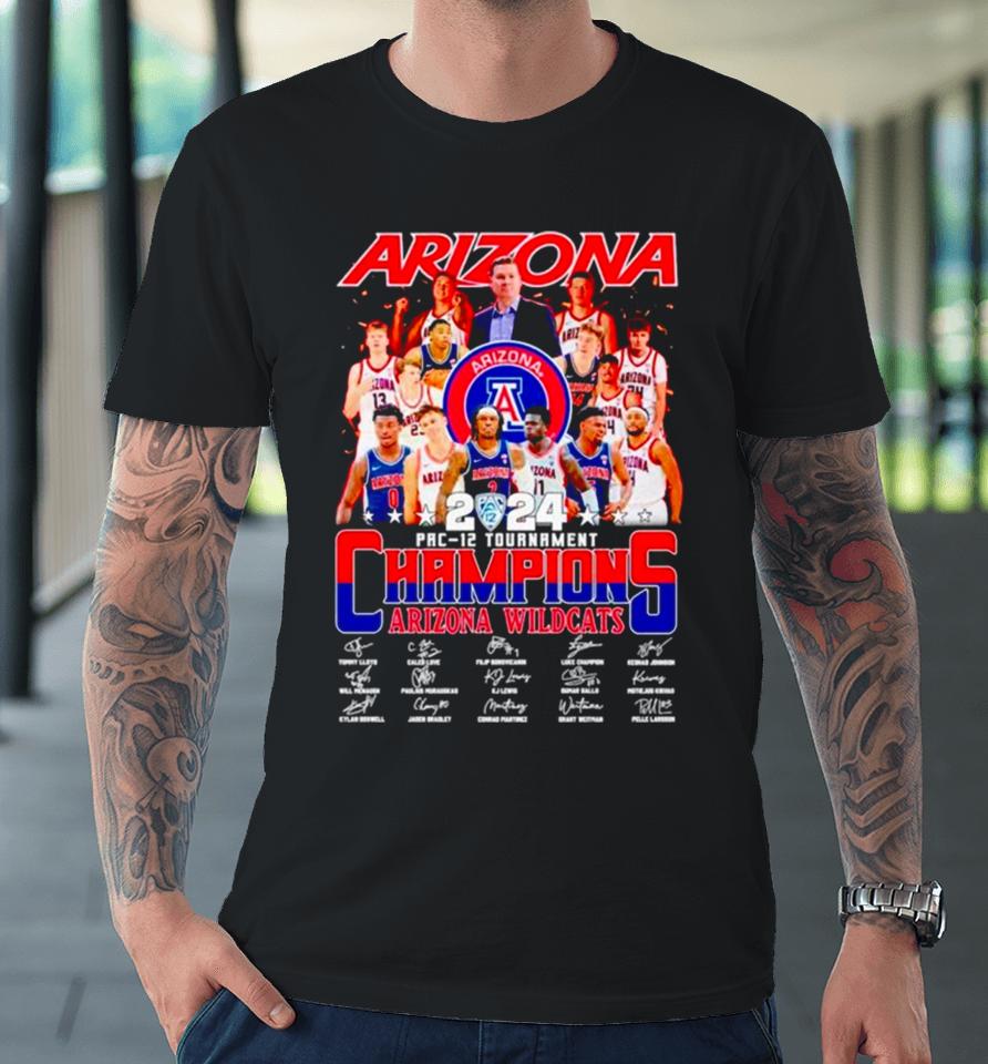 Arizona Wildcats 2024 Pac 12 Tournament Champions Signatures Premium T-Shirt