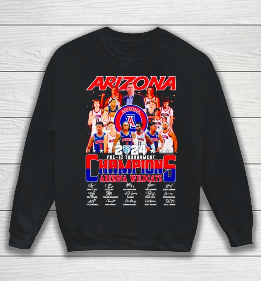 Arizona Wildcats 2024 Pac 12 Tournament Champions Signatures Sweatshirt