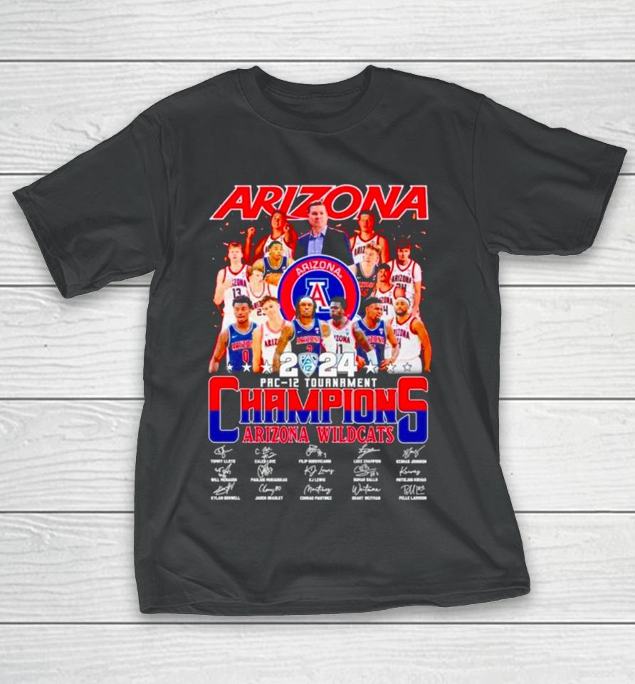 Arizona Wildcats 2024 Pac 12 Tournament Champions Signatures T-Shirt