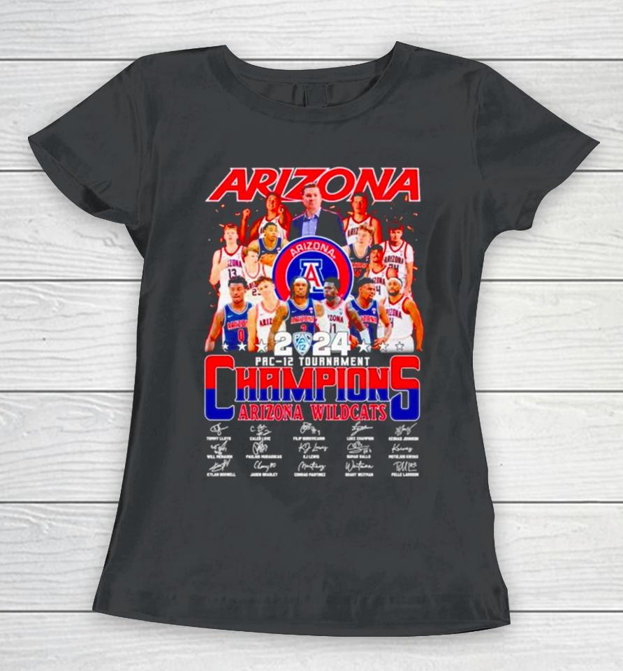 Arizona Wildcats 2024 Pac 12 Tournament Champions Signatures Women T-Shirt