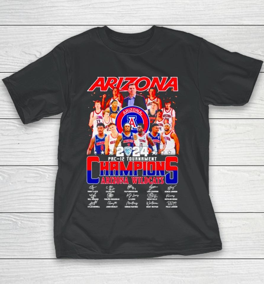 Arizona Wildcats 2024 Pac 12 Tournament Champions Signatures Youth T-Shirt