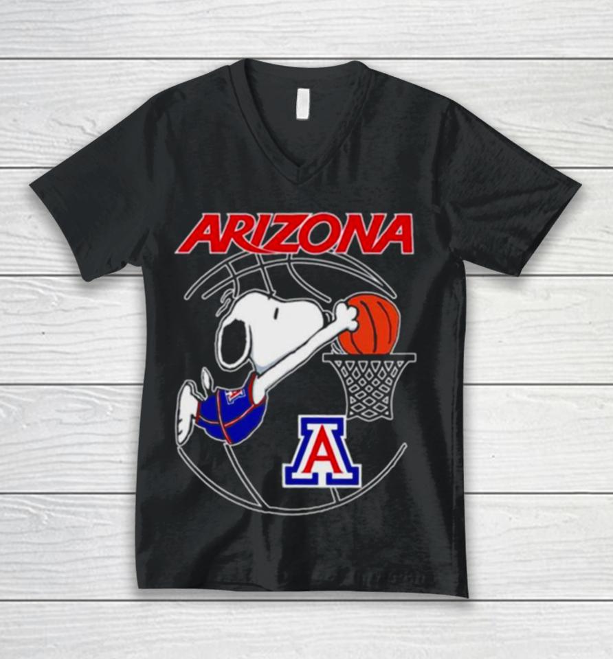Arizona Wildcats Basketball Snoopy Dunk Logo Unisex V-Neck T-Shirt