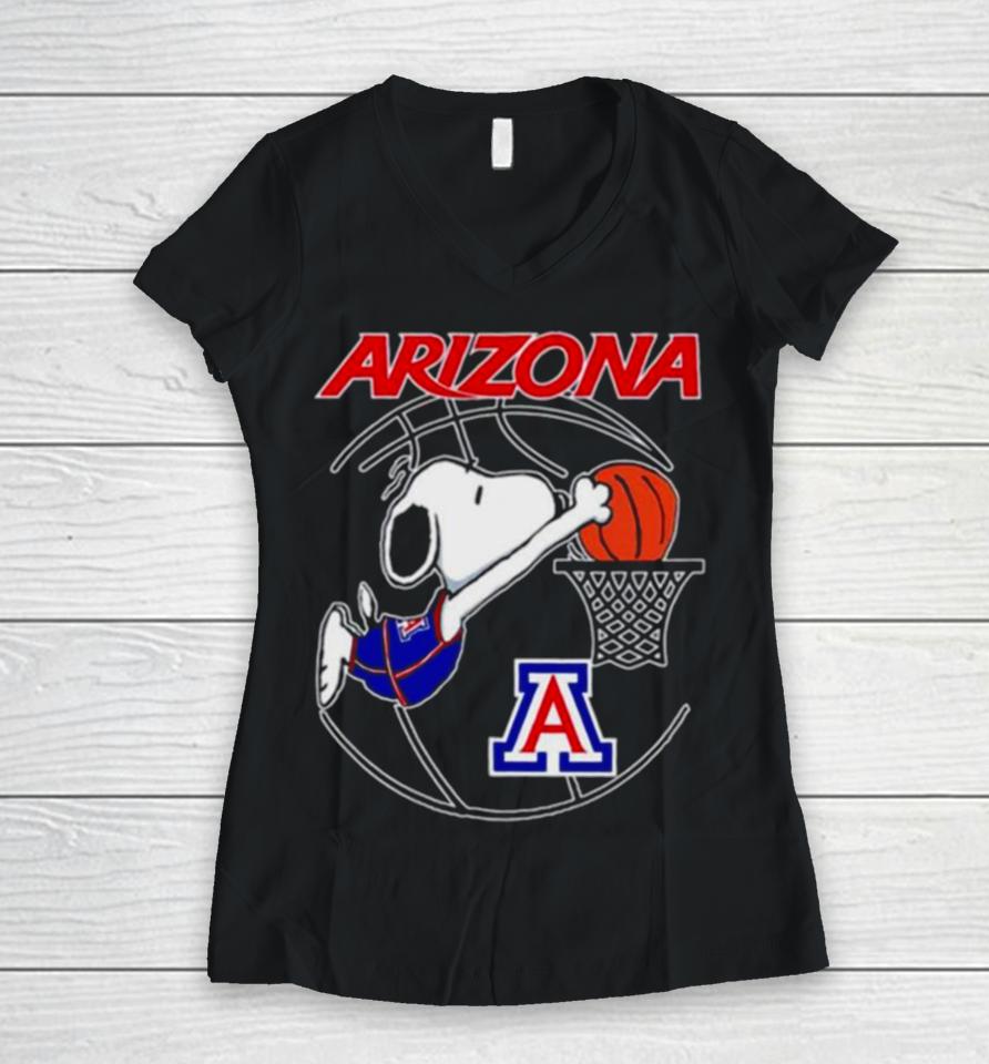 Arizona Wildcats Basketball Snoopy Dunk Logo Women V-Neck T-Shirt