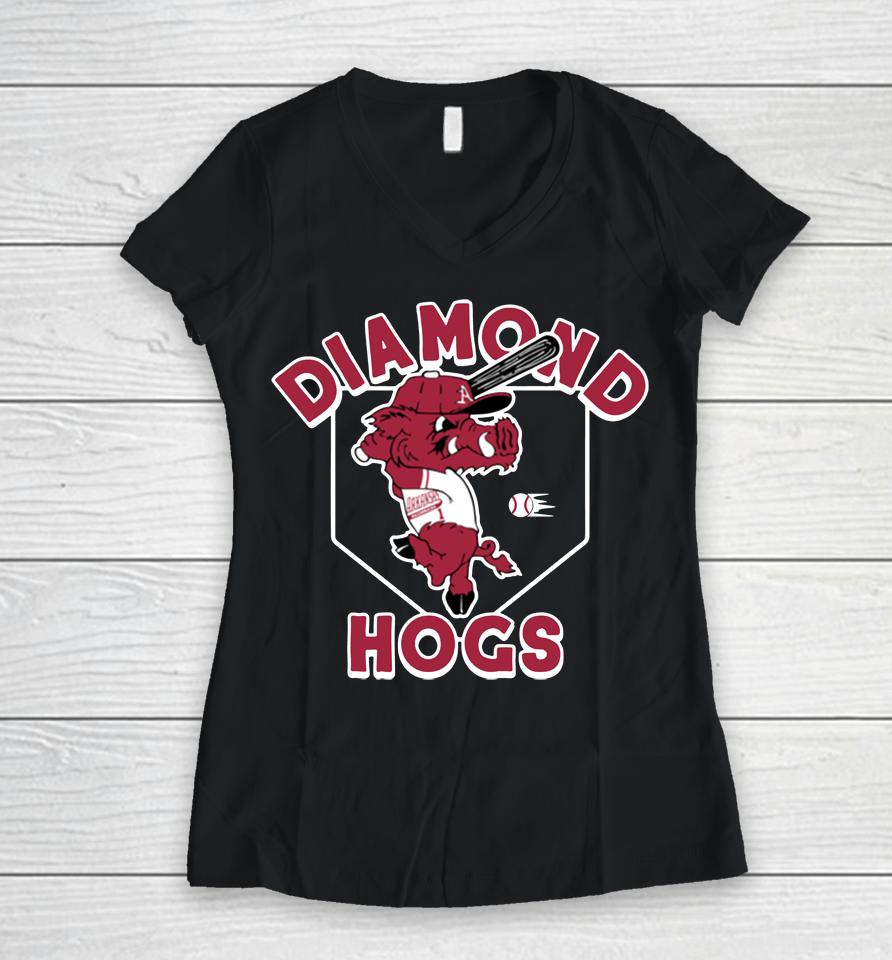 Arkansas Diamond Hogs Vintage Black Women V-Neck T-Shirt