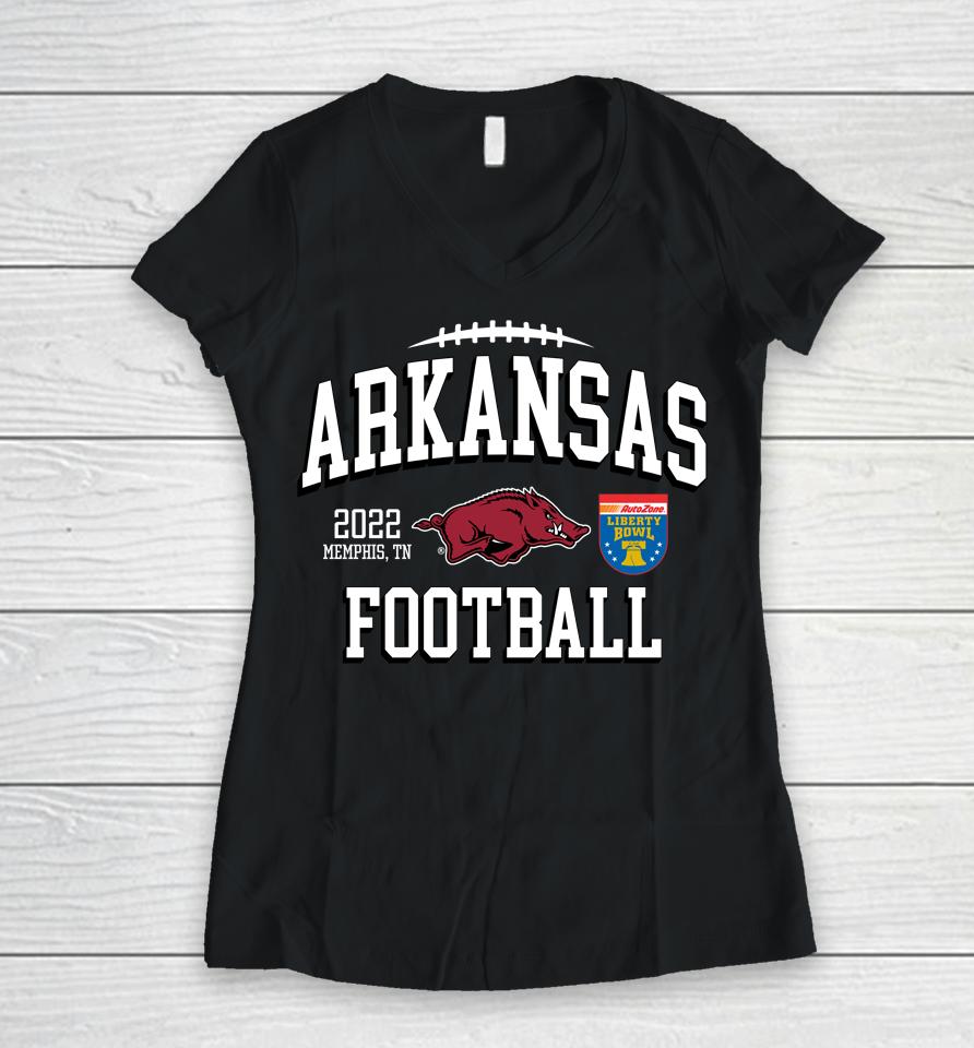 Arkansas Football Playoff 2022 Liberty Bowl Red Women V-Neck T-Shirt