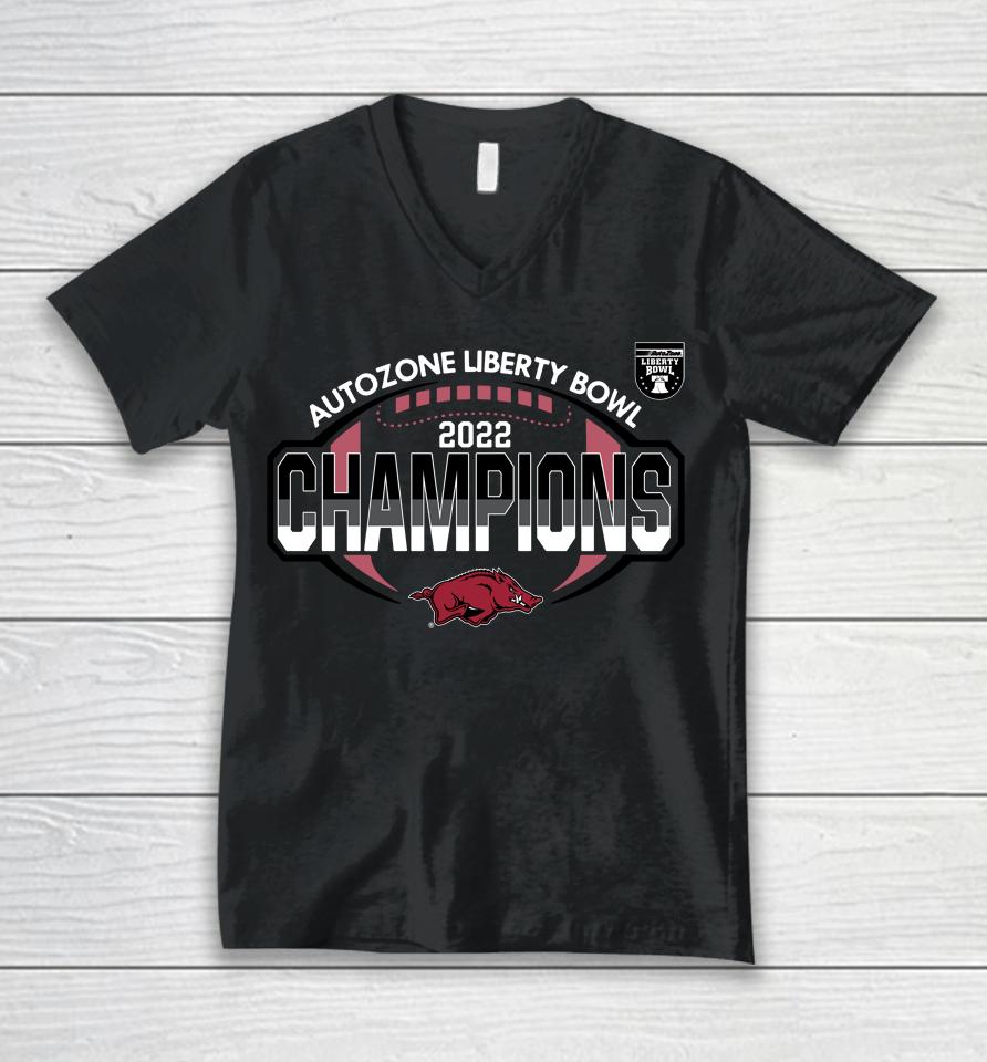 Arkansas Razorbacks 2022 Liberty Bowl Champions Student Section Unisex V-Neck T-Shirt