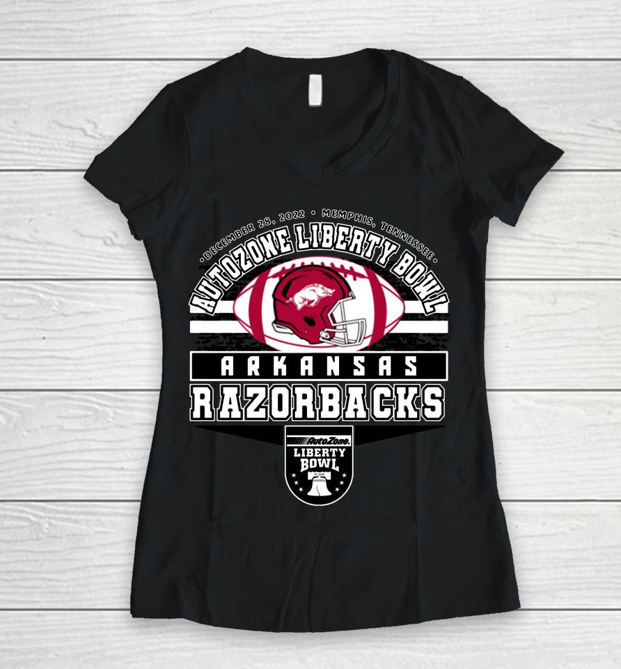 Arkansas Razorbacks 2022 Ncaa Liberty Bowl Team Women V-Neck T-Shirt