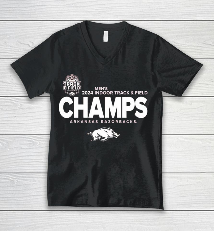 Arkansas Razorbacks 2024 Sec Men’s Indoor Track &Amp; Field Champions Locker Room Unisex V-Neck T-Shirt