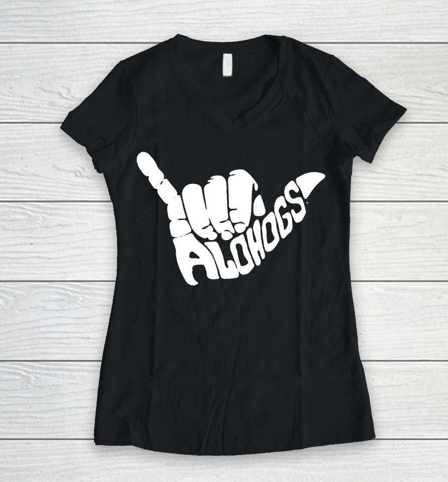 Arkansas Razorbacks Alohogs Hand Women V-Neck T-Shirt