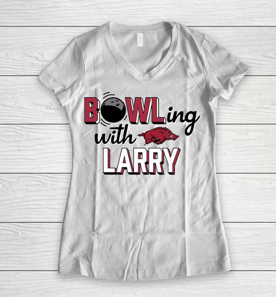 Arkansas Razorbacks Bowling With Larry Grey Women V-Neck T-Shirt