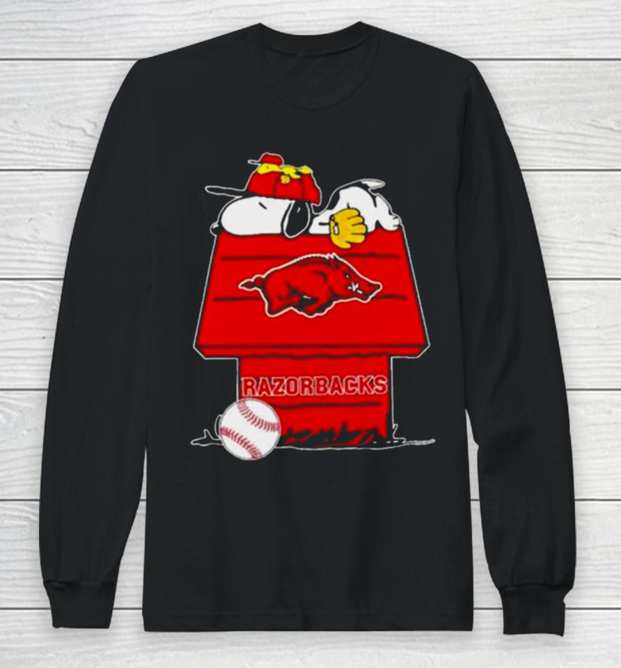 Arkansas Razorbacks Snoopy And Woodstock The Peanuts Baseball Long Sleeve T-Shirt