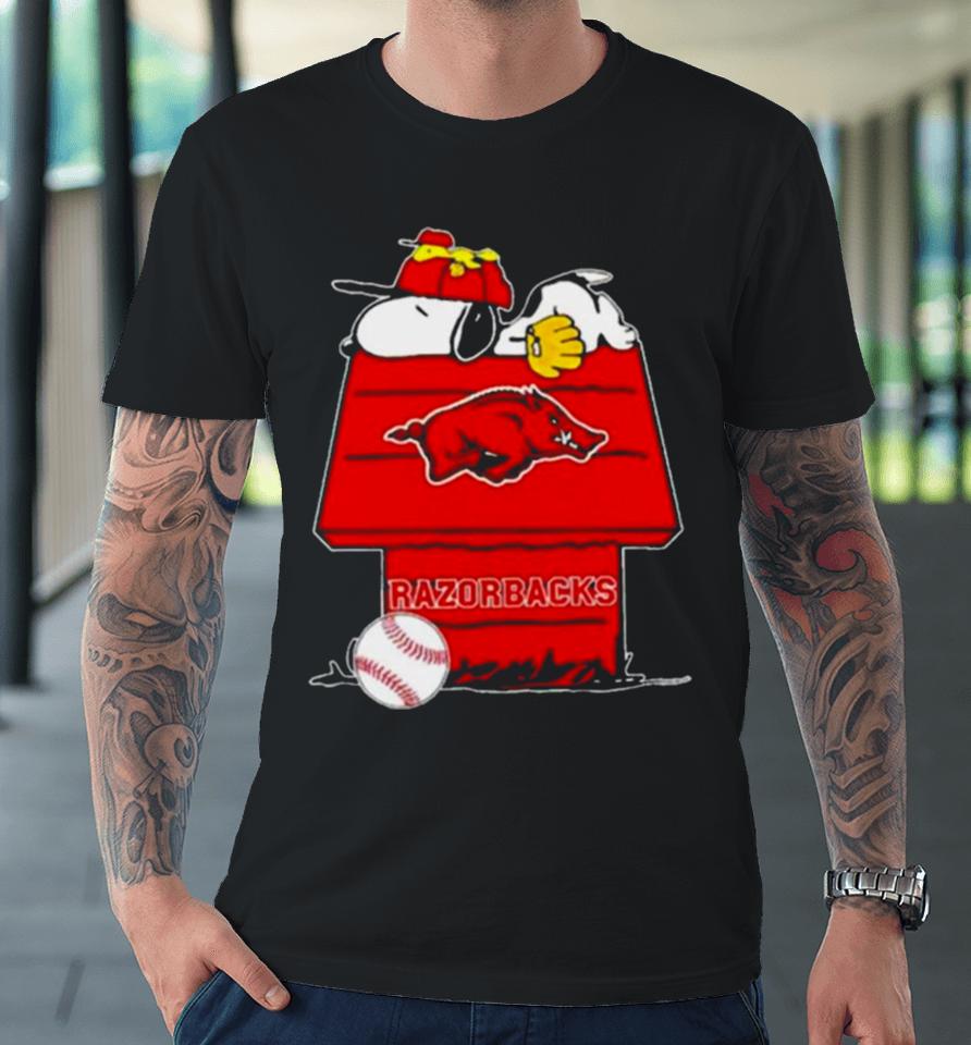 Arkansas Razorbacks Snoopy And Woodstock The Peanuts Baseball Premium T-Shirt