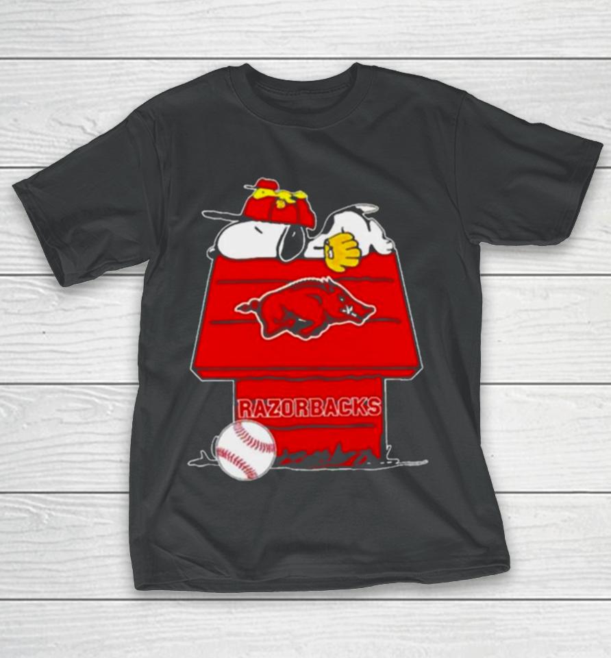 Arkansas Razorbacks Snoopy And Woodstock The Peanuts Baseball T-Shirt