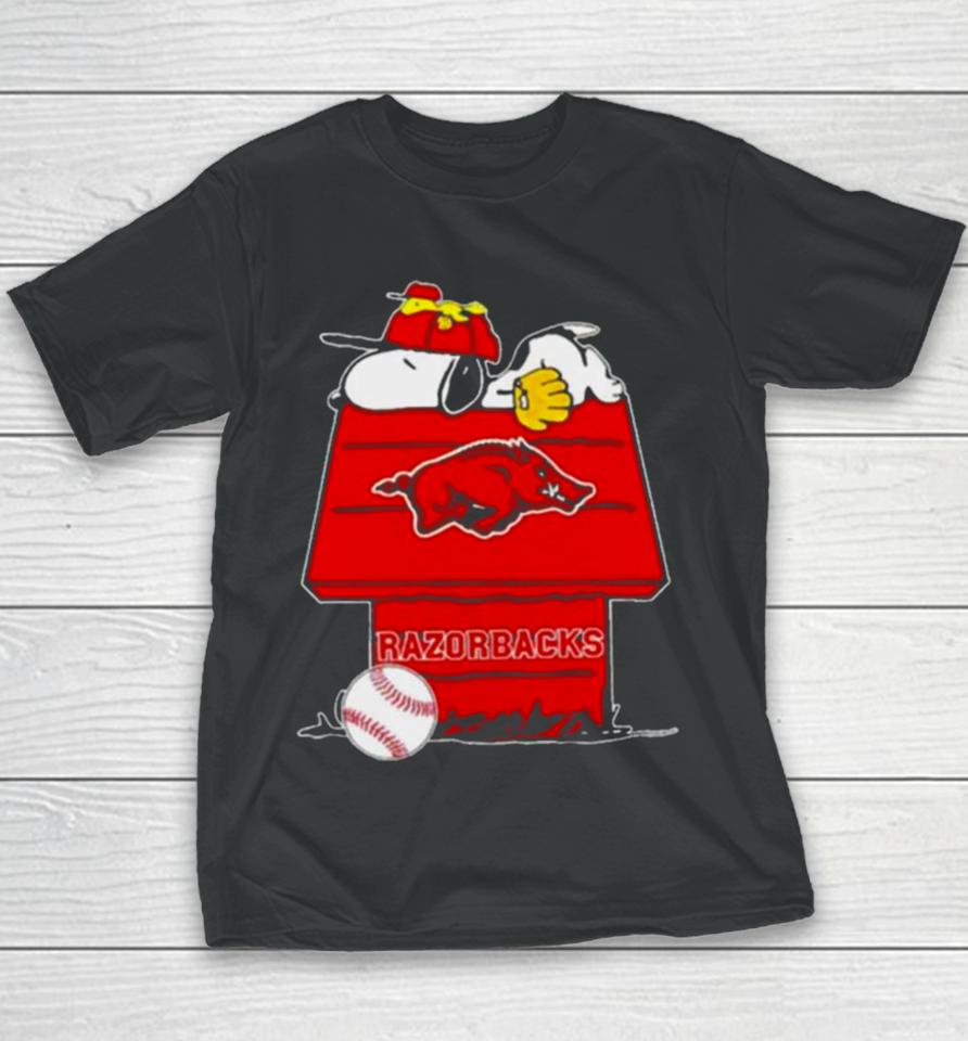 Arkansas Razorbacks Snoopy And Woodstock The Peanuts Baseball Youth T-Shirt