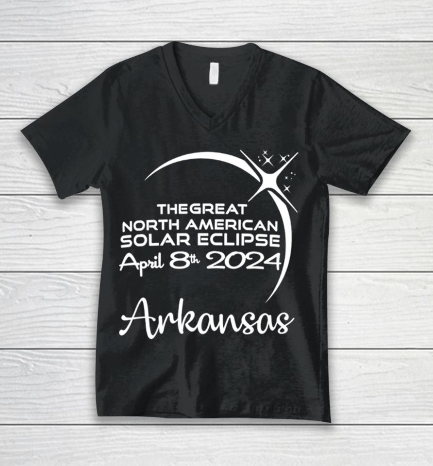Arkansas The Great North American Solar Eclipse April 8Th 2024 Unisex V-Neck T-Shirt