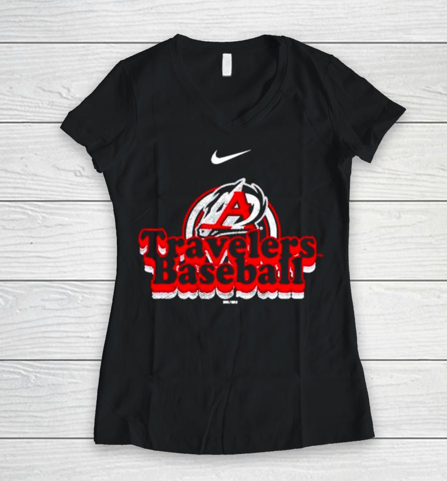 Arkansas Travelers Baseball Logo Women V-Neck T-Shirt