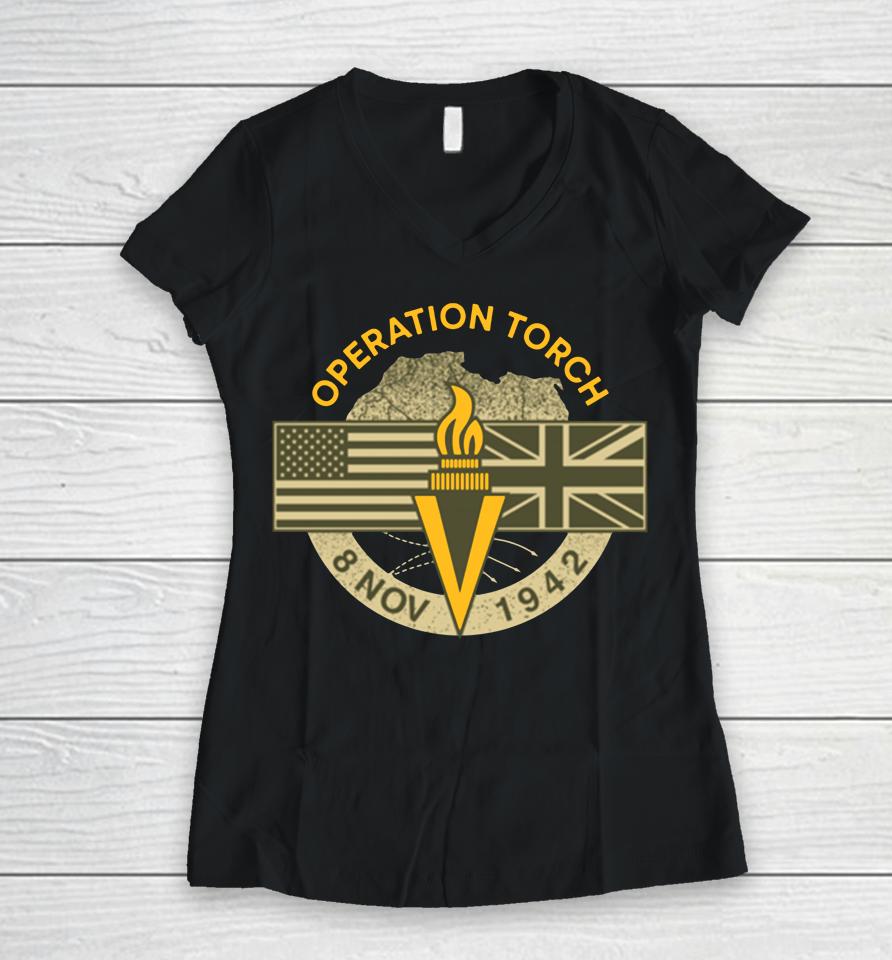 Army Black Knights Operation Torch Old Ironsides Women V-Neck T-Shirt