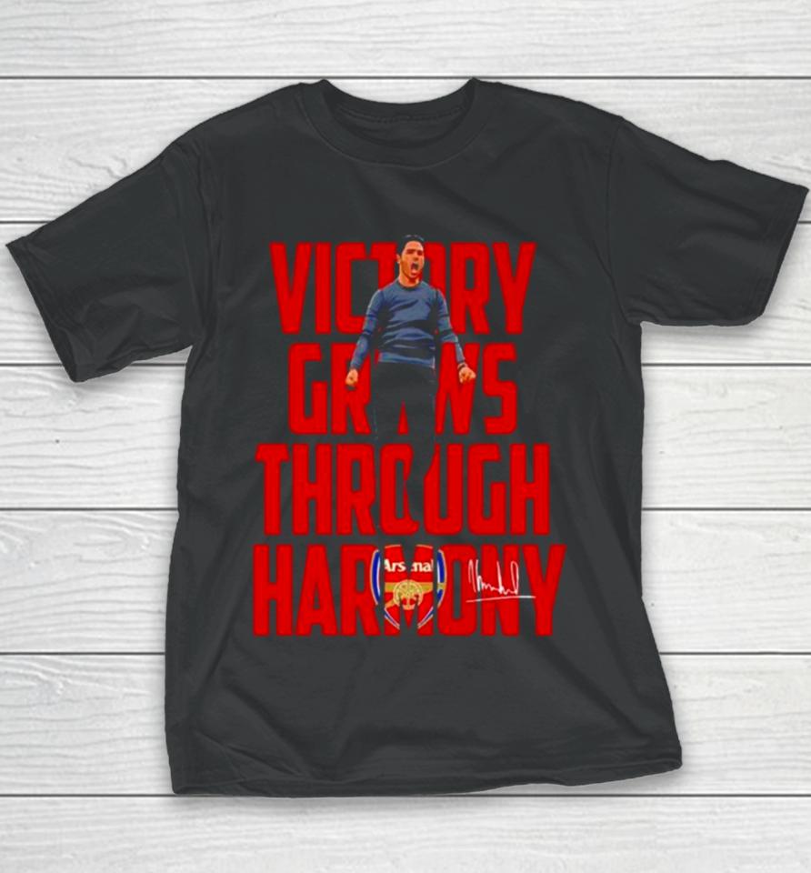 Arsenal Coach Mikel Arteta Victory Grows Through Harmony Signatures Youth T-Shirt