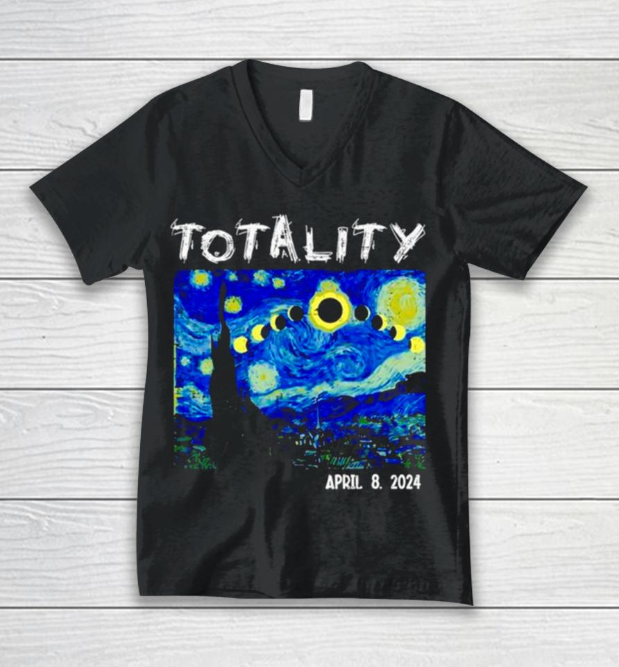 Art Solar Eclipse 2024 Totality April 8 Unisex V-Neck T-Shirt
