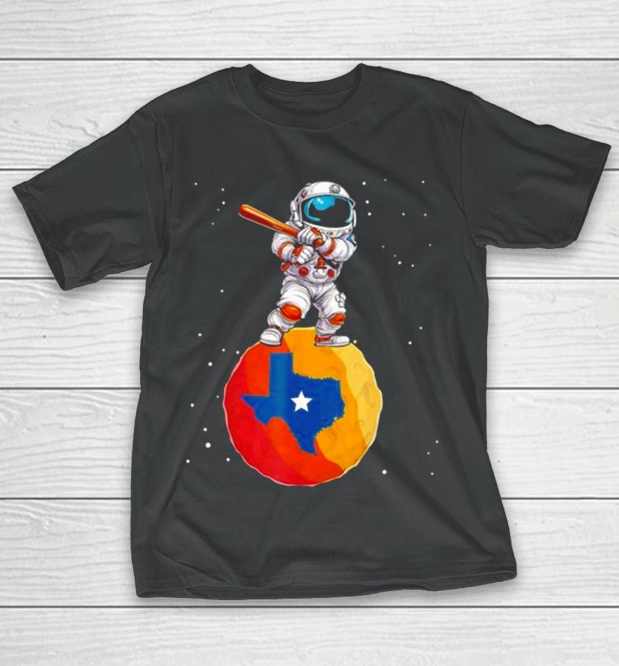 Astronaut Holding Baseball Bat Standing On Houston Astros Planet Stars T-Shirt