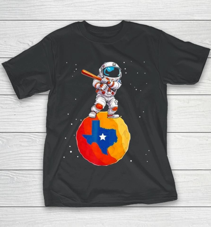 Astronaut Holding Baseball Bat Standing On Houston Astros Planet Stars Youth T-Shirt