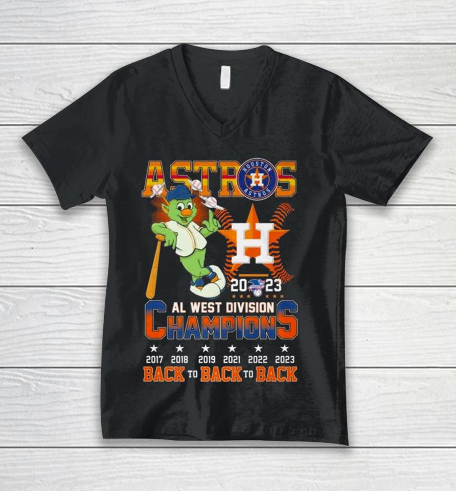 Astros 2023 Al West Division Champions Back To Back To Back 2017 2023 Unisex V-Neck T-Shirt