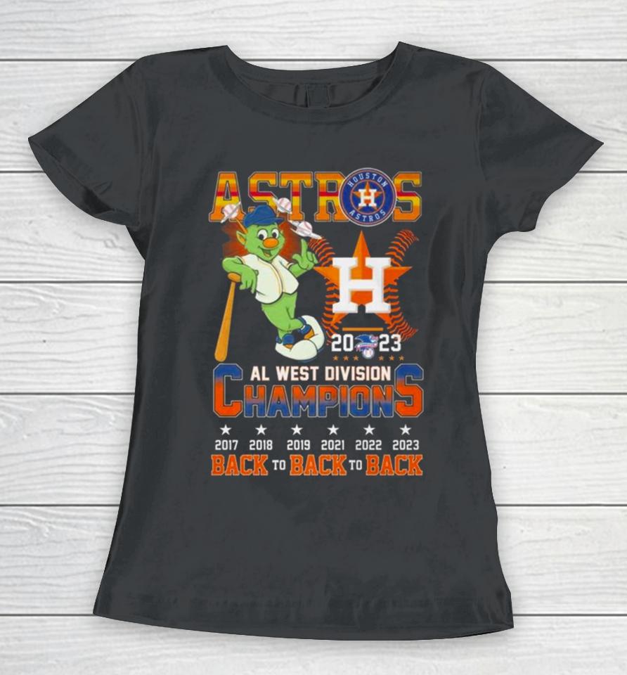 Astros 2023 Al West Division Champions Back To Back To Back 2017 2023 Women T-Shirt