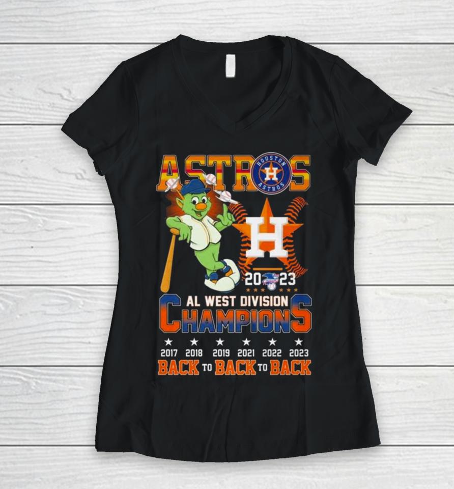 Astros 2023 Al West Division Champions Back To Back To Back 2017 2023 Women V-Neck T-Shirt