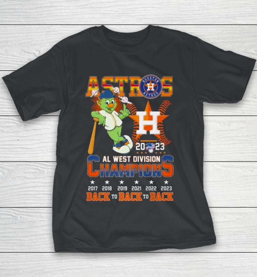 Astros 2023 Al West Division Champions Back To Back To Back 2017 2023 Youth T-Shirt