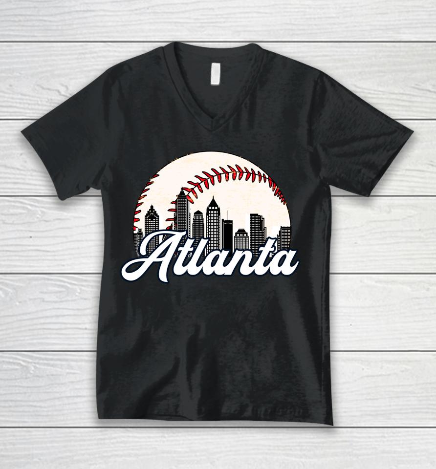 Atlanta Baseball Skyline Atlanta Cityscape Unisex V-Neck T-Shirt
