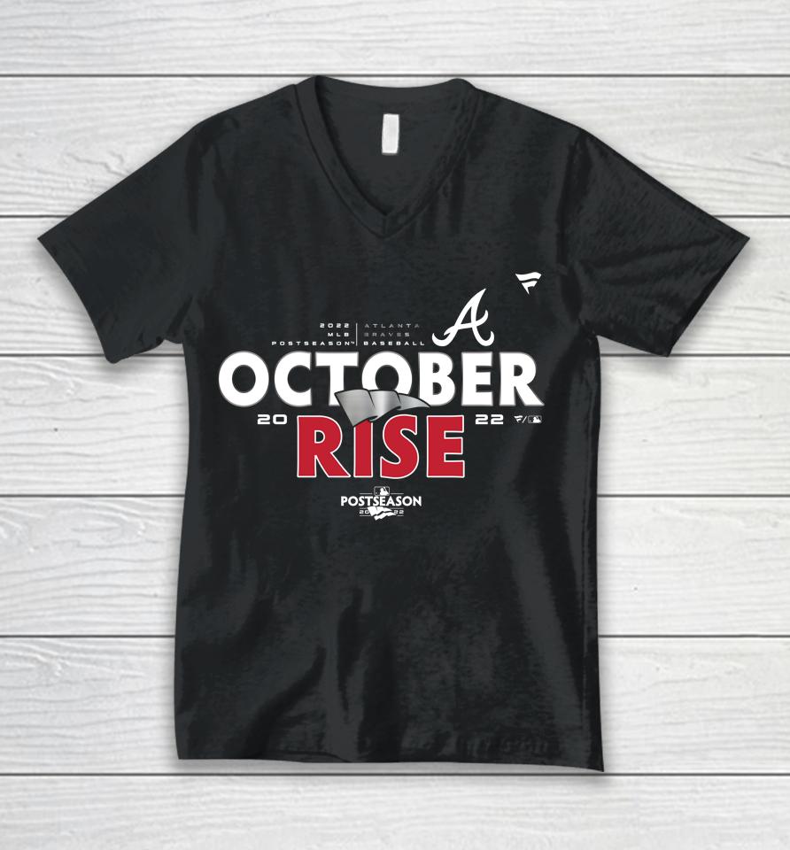 Atlanta Braves Fanatics Branded 2022 October Rise Postseason Unisex V-Neck T-Shirt