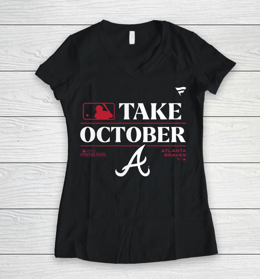 Atlanta Braves Fanatics Branded 2023 Postseason Locker Room Women V-Neck T-Shirt