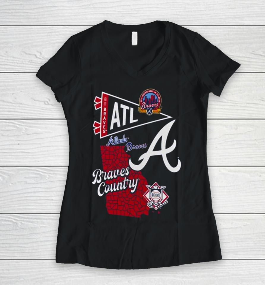 Atlanta Braves Split Zone Braves Country 2024 Women V-Neck T-Shirt