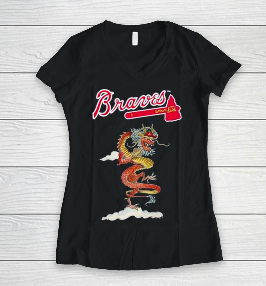 Atlanta Braves Tiny Turnip Infant 2024 Year Of The Dragon Women V-Neck T-Shirt