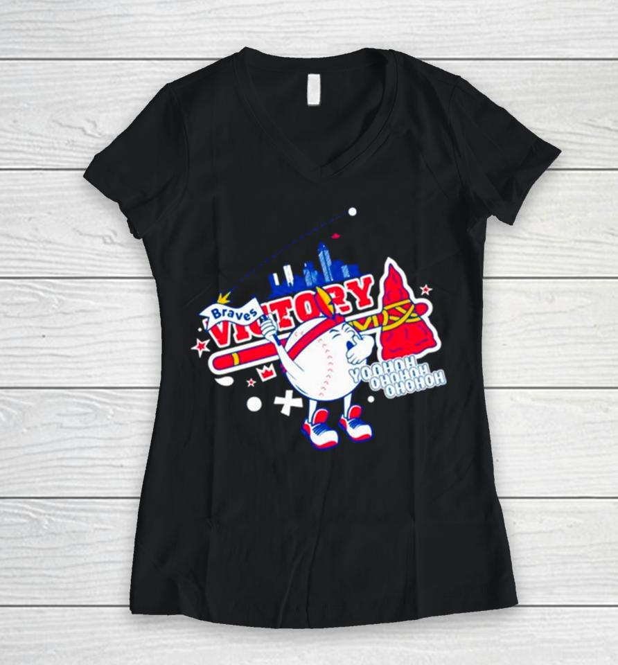 Atlanta Braves Victory Baseball Mascot Women V-Neck T-Shirt
