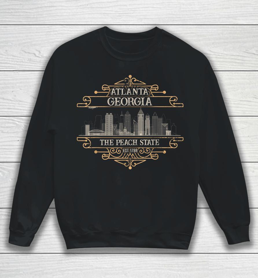 Atlanta Georgia Skyline Sketch Vintage State Capital Facts Sweatshirt