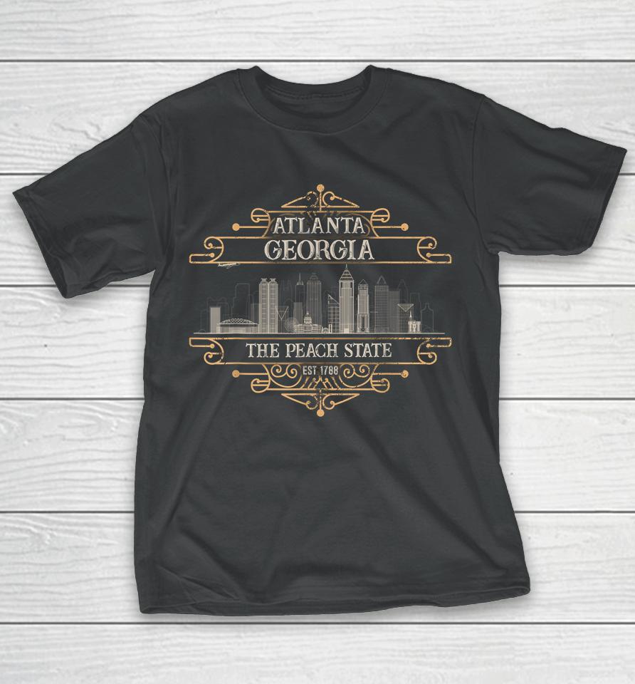 Atlanta Georgia Skyline Sketch Vintage State Capital Facts T-Shirt