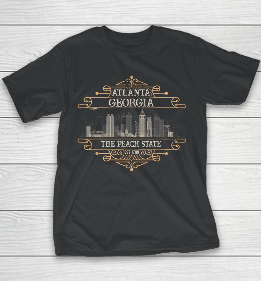 Atlanta Georgia Skyline Sketch Vintage State Capital Facts Youth T-Shirt